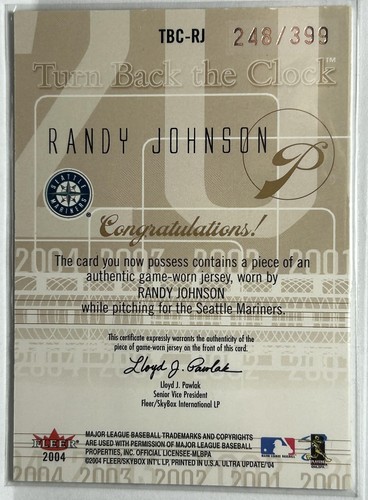 2004 Ultra #TBC-RJ Randy Johnson Turn Back the Clock Jerseys Copper #/399 - Picture 2 of 2