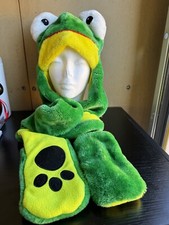 Youth Bear Beanie with Frog Face Hanging Down Mittens