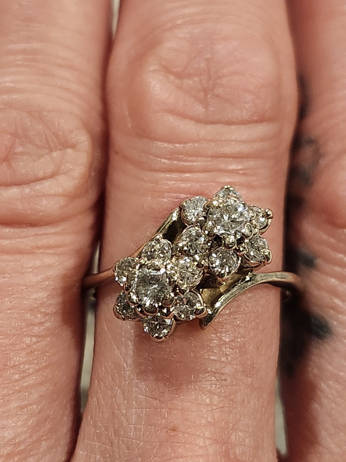 Solid 14k White Gold Double Flower Ring. - image 2