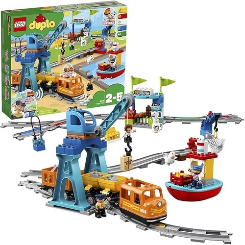 LEGO DUPLO Güterzug, „Push & Go“-Lok mit Lichtern und Geräuschen, Spielzeug