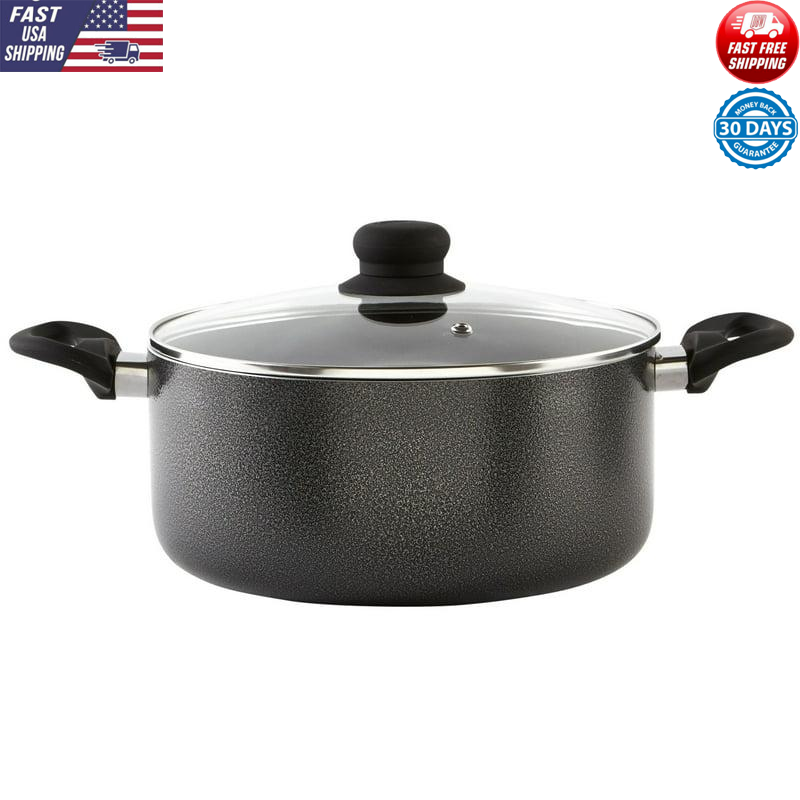 12.7 Quart Nonstick Aluminum Stockpot Glass Lid Soup Stew Sauce Pasta Corn Boil