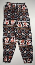 Thai Harem Elephant Print Pants Womens Medium Black Boho Baggy Elastic Waist