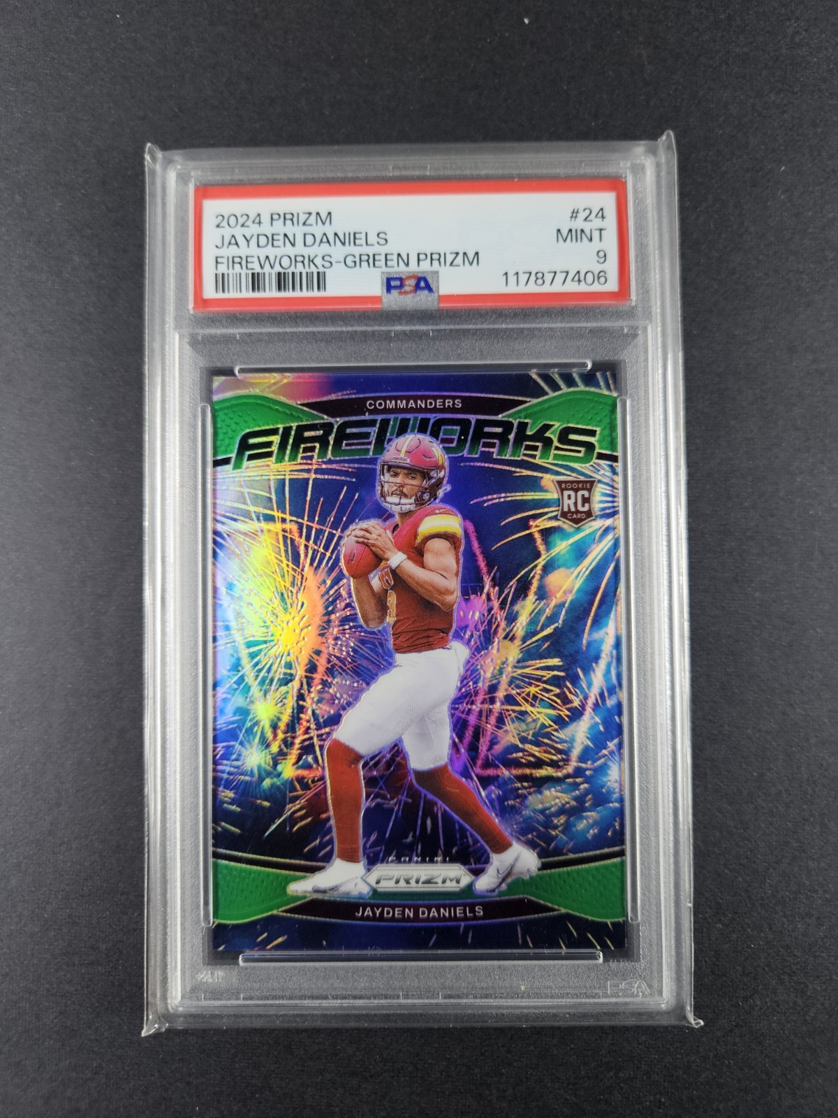 2024 Panini Prizm Green Fireworks JAYDEN DANIELS #24 MINT PSA 9 RC Commanders