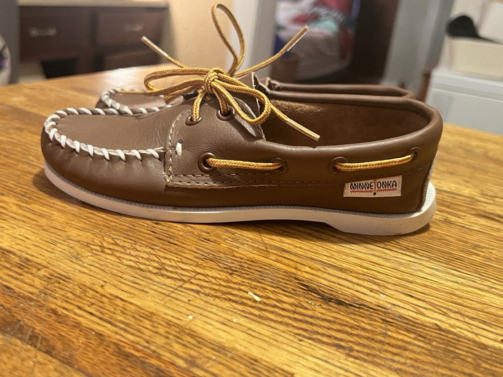 Minnetonka Brown Leather Kids Moccasins Loafers Size Child 1