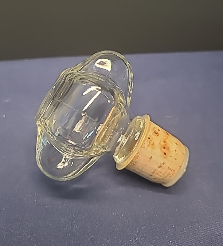 Vintage Clear Blown Glass Stopper with Cork Cross "X" 3in Hollow