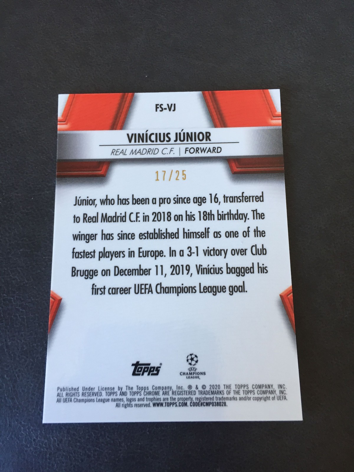 2019-20 Topps Chrome Vini Vinicius JR. Real Madrid Future Stars Orange /25 view 2