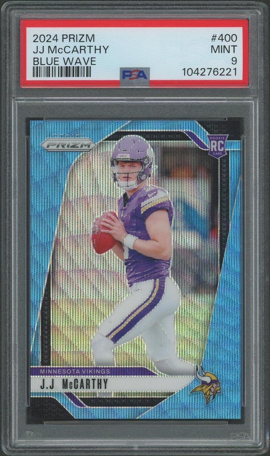 2024 Panini Prizm #400 JJ McCarthy Blue Wave Prizm Rookie #021/230 PSA 9 (MINT)