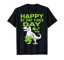 Kids Happy St Pat Trex Day Dino Patricks Boys Gift T-Shirt Small, Black
