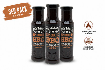 3 X BIG SAM'S Smoked BBQ Sauce 250 ml  Intensiv rauchig & würzig Grillen Soße