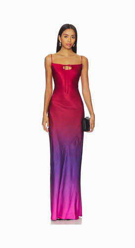 Revolve Pink Purple Ombre Satin Maxi Dress XS Spaghetti Straps Square Neck