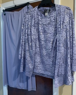 ALEX EVENINGS Formal Lavender Sequin 3Pc Set SZ 2X Flowy Pants Jacket Lined Tank