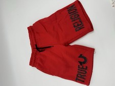 True Religion Boys Size 7 Shorts Red with Black Logo Cotton Blend Casual Stylish