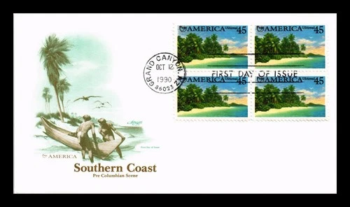 PUAS AMERICA TROPICAL COAST AIR MAIL FDC BLOCK OF 4 ARTMASTER US COVER
