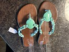 Just Be Womens Teal Beaded Flip Flops Sandals Size 9 With Croc-Embossed Soles — photo 2