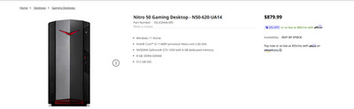 Acer Nitro N50-610-UR14 (512GB SSD, Intel Core i5 10th Gen., 4.30 GHz, 8GB,...