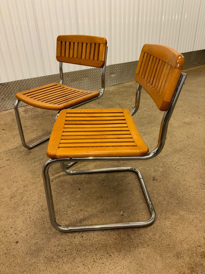 Sillas Cesca vintage modernas de mediados de siglo estilo Marcel Breuer de listones de madera Foto 2 de 4