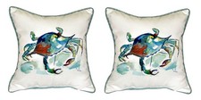Pair of Betsy Drake Betsy s Crab Small Outdoor Indoor Pillows 12 Inch X 12 Inch