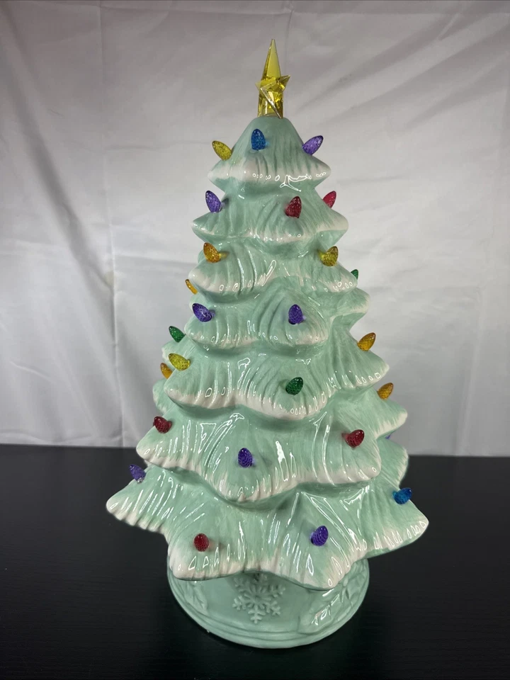 Mr. Christmas 16” LED Retro Nostalgic Ceramic Christmas Tree- Teal- Light Up - Image 3 of 4
