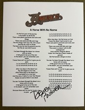 DEWEY BUNNELL SIGNED LYRIC SHEET A HORSE WITH NO NAME AUTHENTIC AUTOGRAPH COA