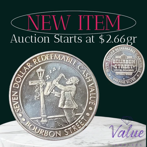1pc  .999 Silver $7 Seven Dollar Casino Gaming Token Bourbon Street Hotel Casino