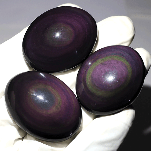 Lot 3 Pcs Natural Rainbow Obsidian Hi-Quality 35mm-38mm Oval Cabochon Gemstones - Picture 6 of 11