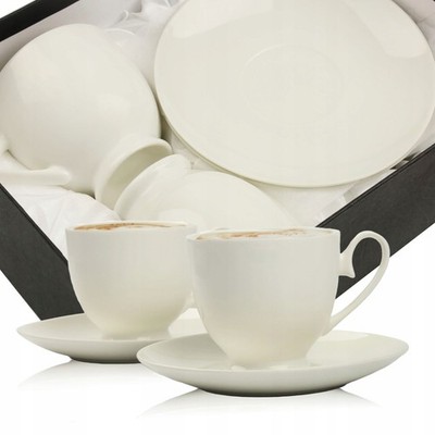 2x Porzellan Tassen mit Untertassen, 220ml, Weiß, Kaffee/Tee