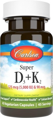 Carlson - Super D3 + K2, 125 mcg (5000 IU) Vitamin D3, 90 mcg Vitamin K2 as MK-7