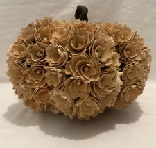 Cream Shaved Wood Pumpkin, Fall Halloween Decor, Harvest Time