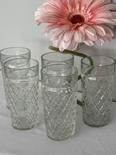 Vintage Set Of 6 Diamond Quilted Ice Tea Tumblers, Pressed Glass, Anchor Hocking