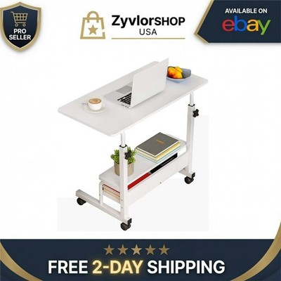 Adjustable Height Mobile Computer Desk with Wheels - White