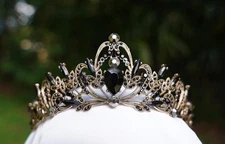 Ornate Black Tiara Bridal Crown Birthday Wedding Gift Diadem Vintage Dark 
