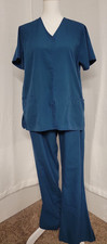 Cherokee Workwear Women's Blue Scrub Set V-Neck Drawstring Pants Approx Medium