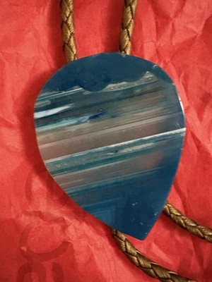 Western Men s Adjustable Blue Leather Bolo Tie Stone-Look Slide Metal Tips