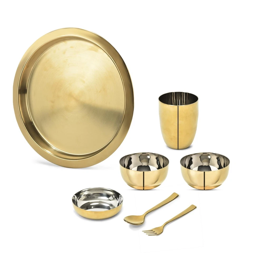 PVD Gold Thali 7-Piece Dinner Thali Set | Premium Stainless Steel Dinnerware - Image 2 of 3