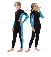 Hevto Neoprene Wetsuit Black Teal Long Sleeve Full Suit Back Zip Youth Size 13