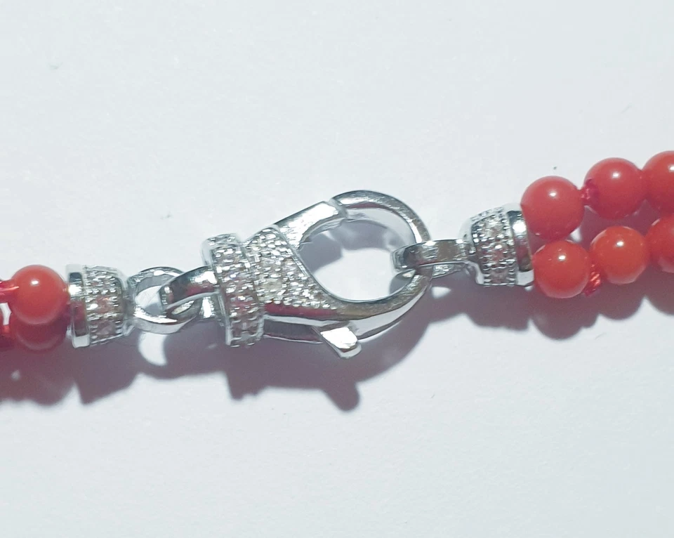 Karina "La Fenice" Argento 925 c.zirconi mm L62xh35+Corallo Bambù mm.3,50, cm.49 - Immagine 4 di 4