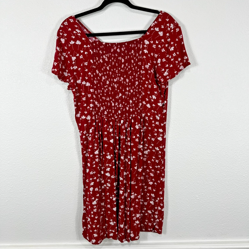 Abito donna Old Navy aderente e svasato scollo a V lunghezza ginocchio taglia L rosso bianco floreale - Foto 4 di 11