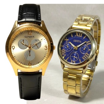  LOT OF 2 GENEVA QZ MEN'S CHRONOGRAPH STYLE WATCHES, NWOT.