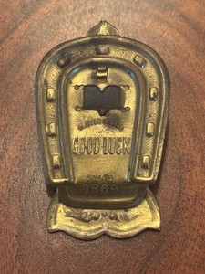 Rare “Good Luck" Brass Horse Shoe Memo Clip Marked England 1869 M. Myers & Son