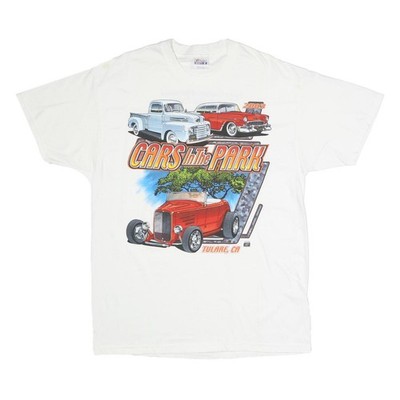 HANES Herren T-Shirt weiß Cars In The Park Grafik L Kurzarm Rundhals