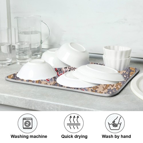 Boho Retro Dish Drying Mat for Kitchen Counter Absorbent Microfiber Dish Dra - Picture 7 of 7