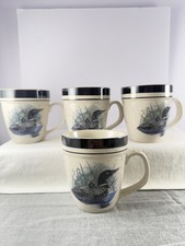 Folkcraft Stoneware LOON LAKE Scotty Z Tea Coffee Cup Mug 4-1/2” Tall Set of 4