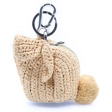 Used LOEWE Rabbit Bunny Bag Charm Coin Case Keychain Silver Hardware Beige