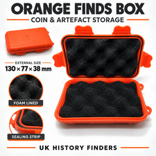Orange Finds Box Metal Detecting Coin Artefact Storage Case 130x77x38mm