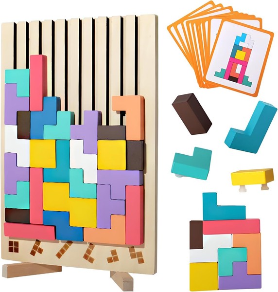 Holzpuzzle Tetris Montessori Lernspielzeug 3D Logikpuzzle Ab 3 Jahren Geschenk-image