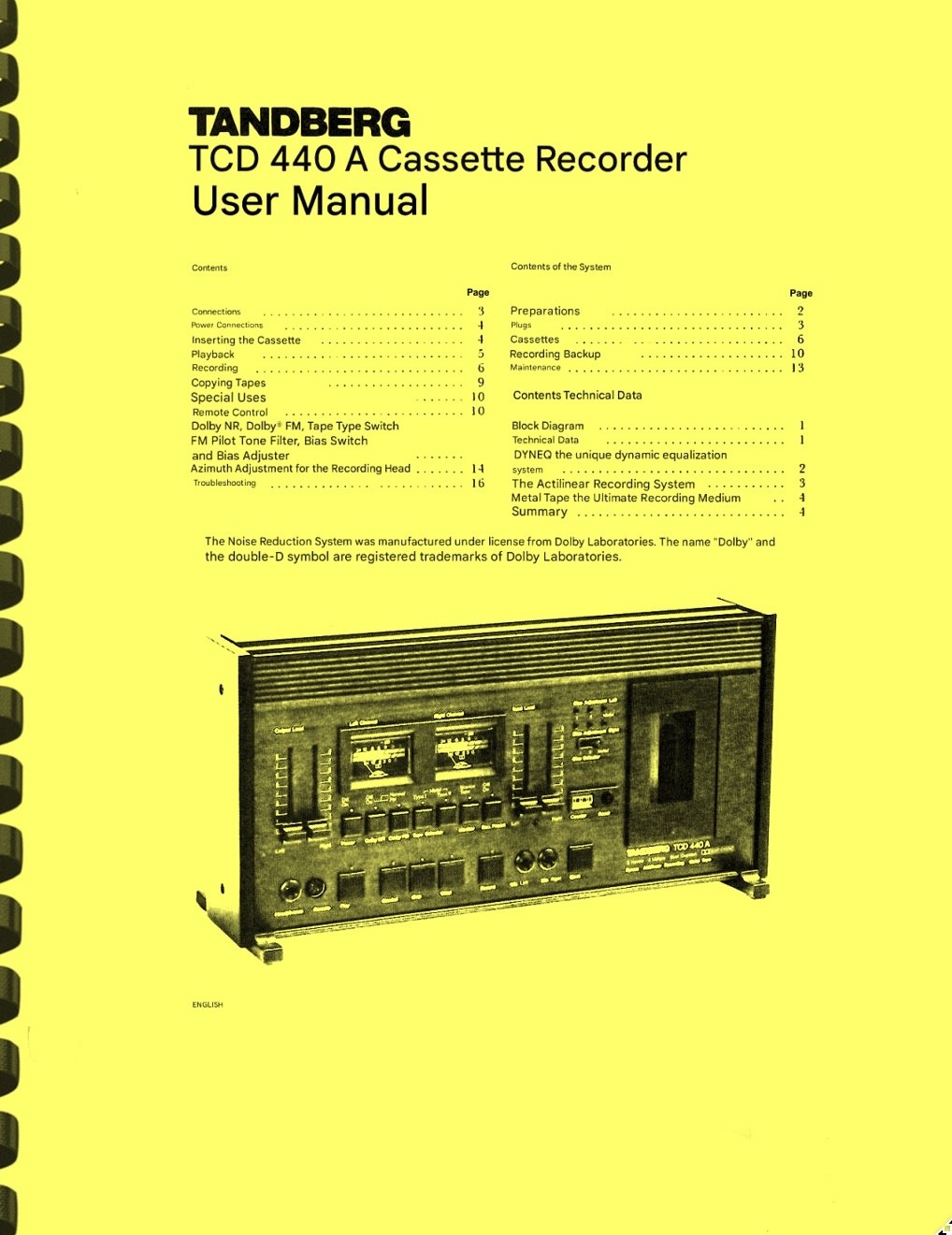 Tandberg TCD 440A USER MANUAL (Translated into English)
