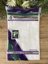 Four Men's White Handkerchiefs Paris Accessories 100 Cotton Satin Strip NIP