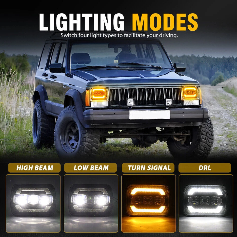 Pair 5x7" 7x6 LED Headlights For Jeep 84-2001 Cherokee XJ /For 86-1995 Wrangler - Image 2 of 4
