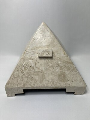 VINTAGE RENOIR PYRAMID JEWELRY BOX TESSELLATED MARBLE POST MODERN MCM DESIGNER