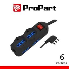 Multipresa 6pos bipasso + bip/schuko spina16A con interruttore nera
